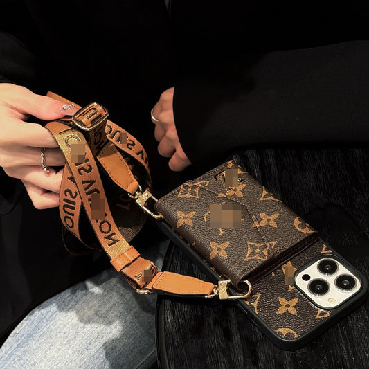 Trendy card holder with crossbody Apple phone case