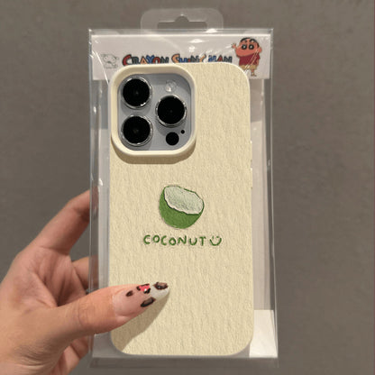 Green coconut-patterned frosted apple phone case