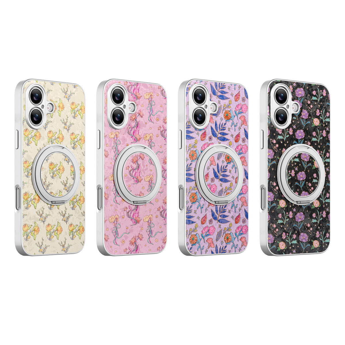Magnetic Rotating Stand iPhone Case with Floral Print