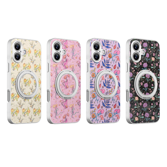 Magnetic Rotating Stand iPhone Case with Floral Print