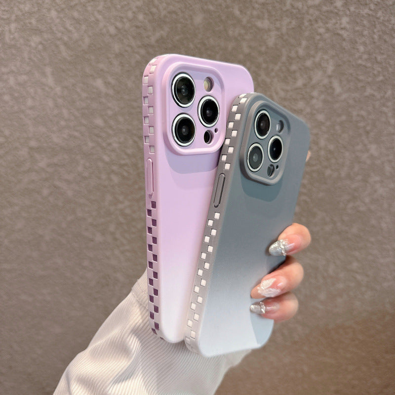 Skin-textured square gradient color Apple phone case