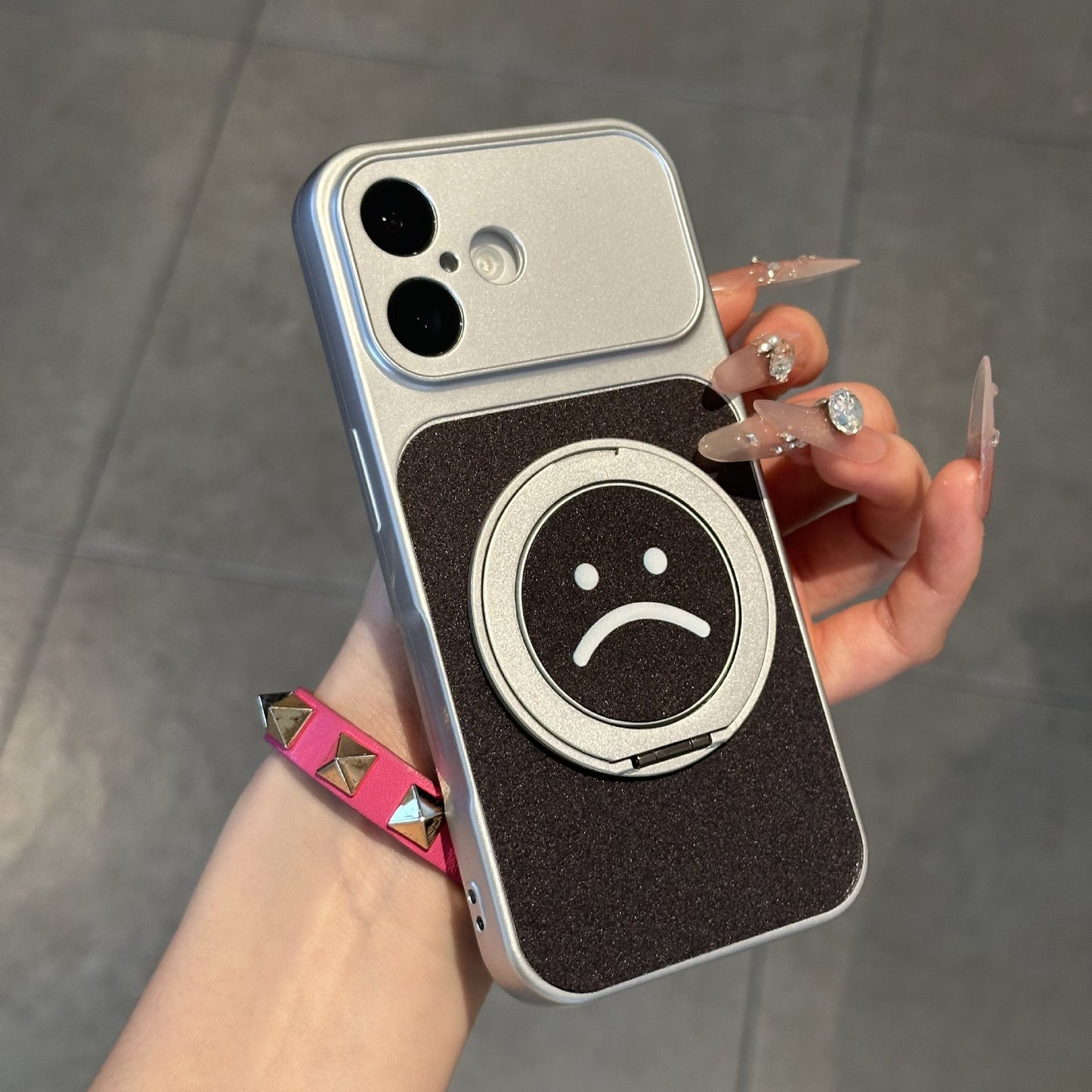 Electroplated smiley face and sad face rotating stand Apple phone case