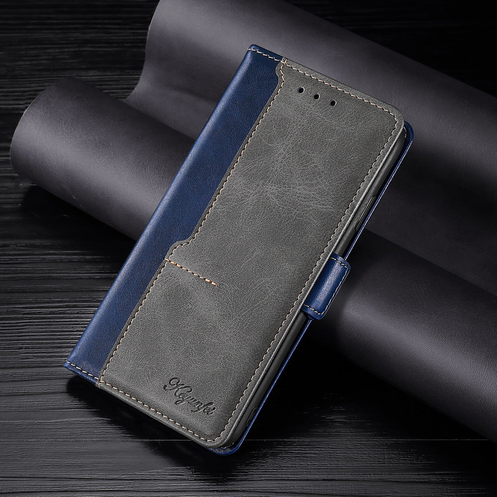 Color-blocked leather flip case with card slot Samsung phone cases