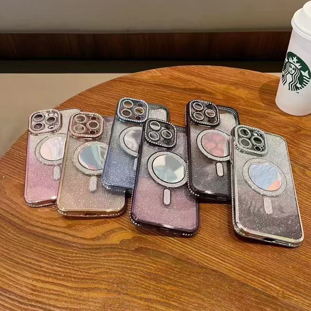 Diamond Magnetic Makeup Mirror Apple Phone Case