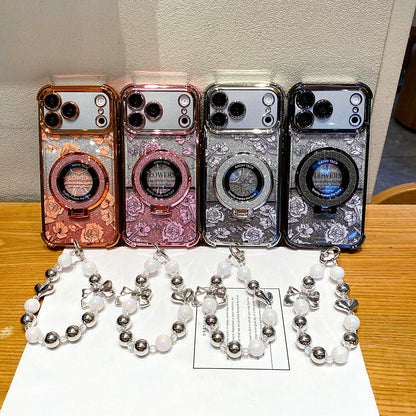 Floral Glitter Magnetic Apple Phone Case