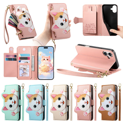 Cat and dog style flip phone case with short lanyard