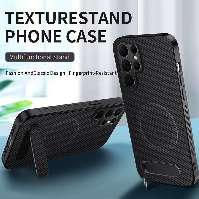 Carbon fiber textured magnetic stand Samsung phone case