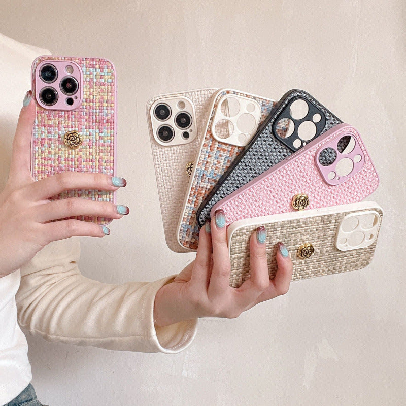 3D Camellia Woven Pattern Apple Phone Case