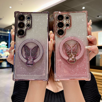 Shiny Butterfly Glitter Magnetic Holder Case for Samsung