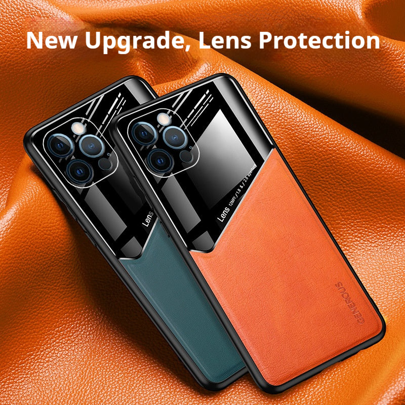 Full-coverage leather textured magnetic Apple phone case