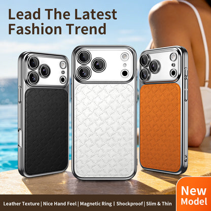Diamond-patterned vegan leather magnetic Apple phone case