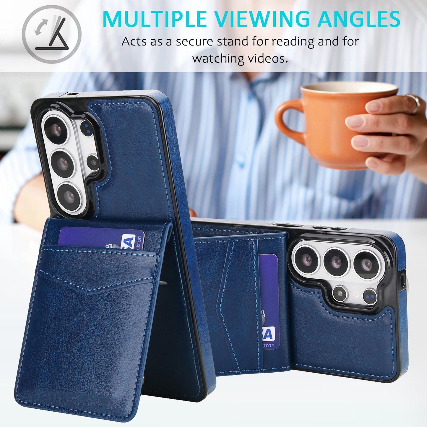Flip-style solid color SIM card slot leather case for Samsung phones