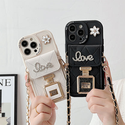 Perfume bottle mirror crossbody card holder Apple phone case