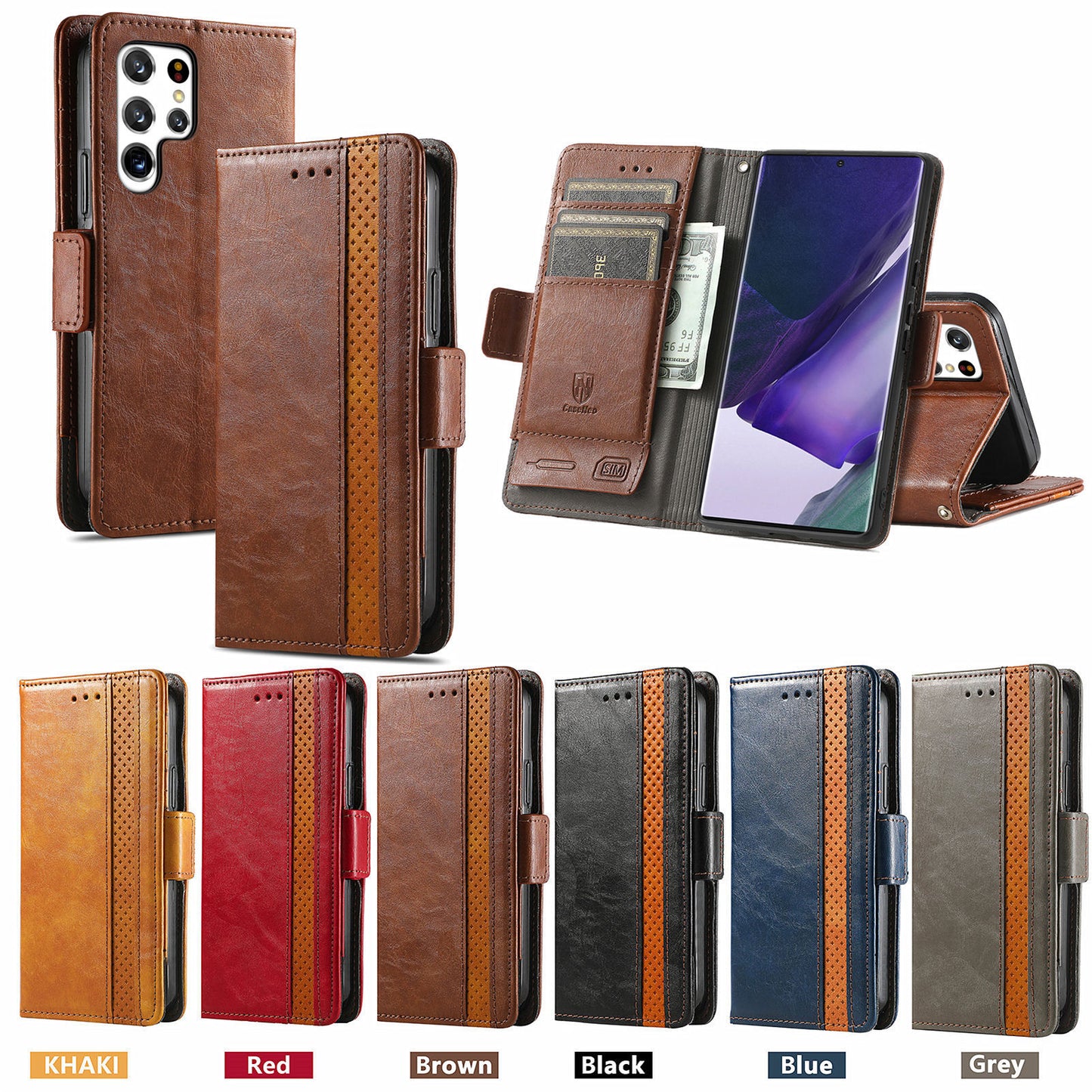 Leather anti-theft brush magnetic flip Samsung protective case