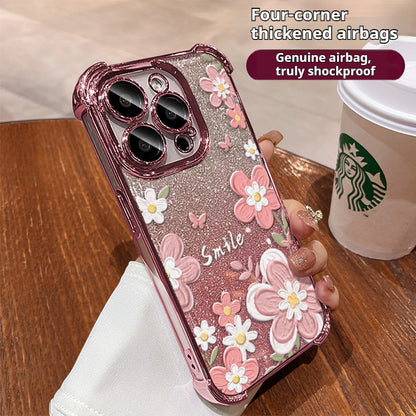 Oil painting flower glitter anti-drop Apple phone case