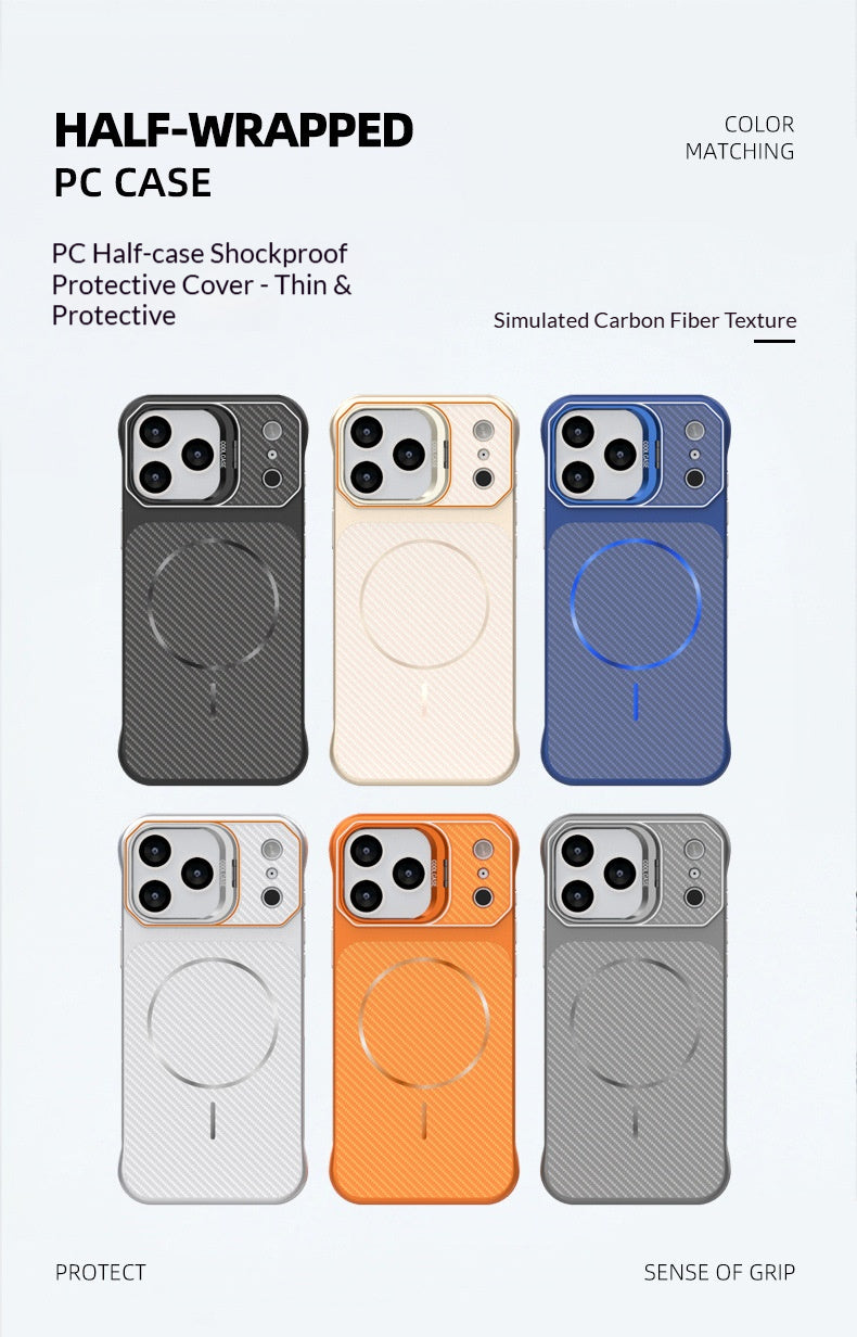 Frameless carbon fiber textured stand Apple phone case
