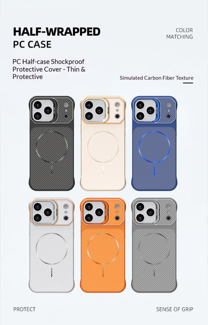 Frameless carbon fiber textured stand Apple phone case