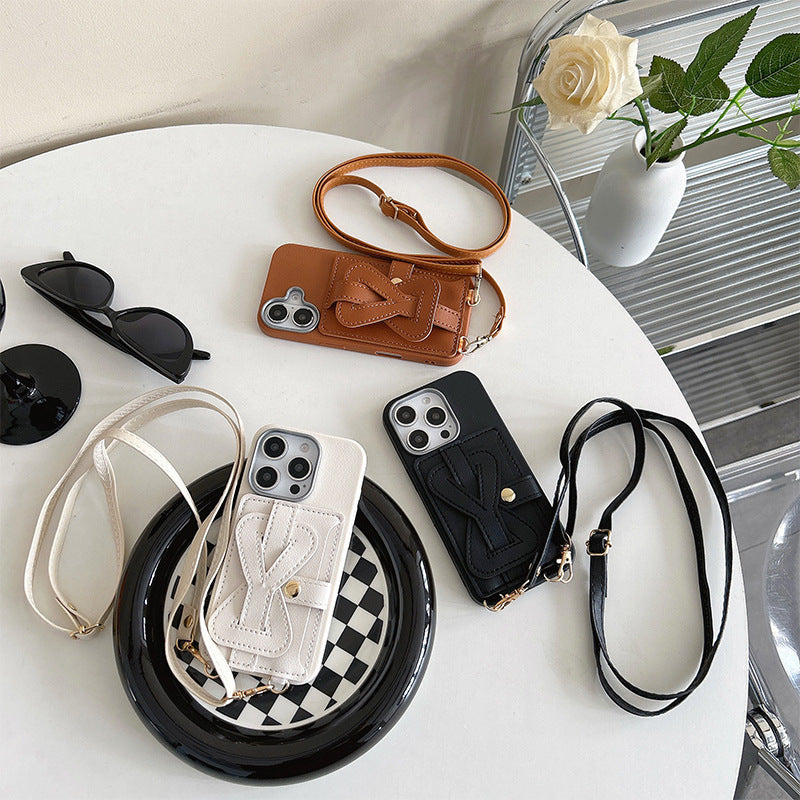 Crossbody strap button card holder Apple phone case