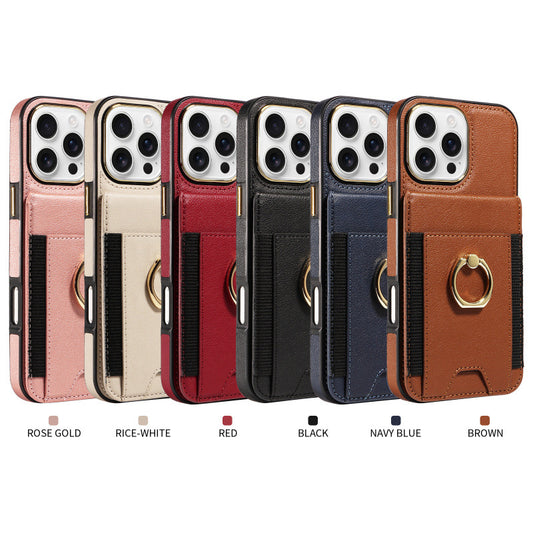 Ring holder leather case with card slot for Apple phone case