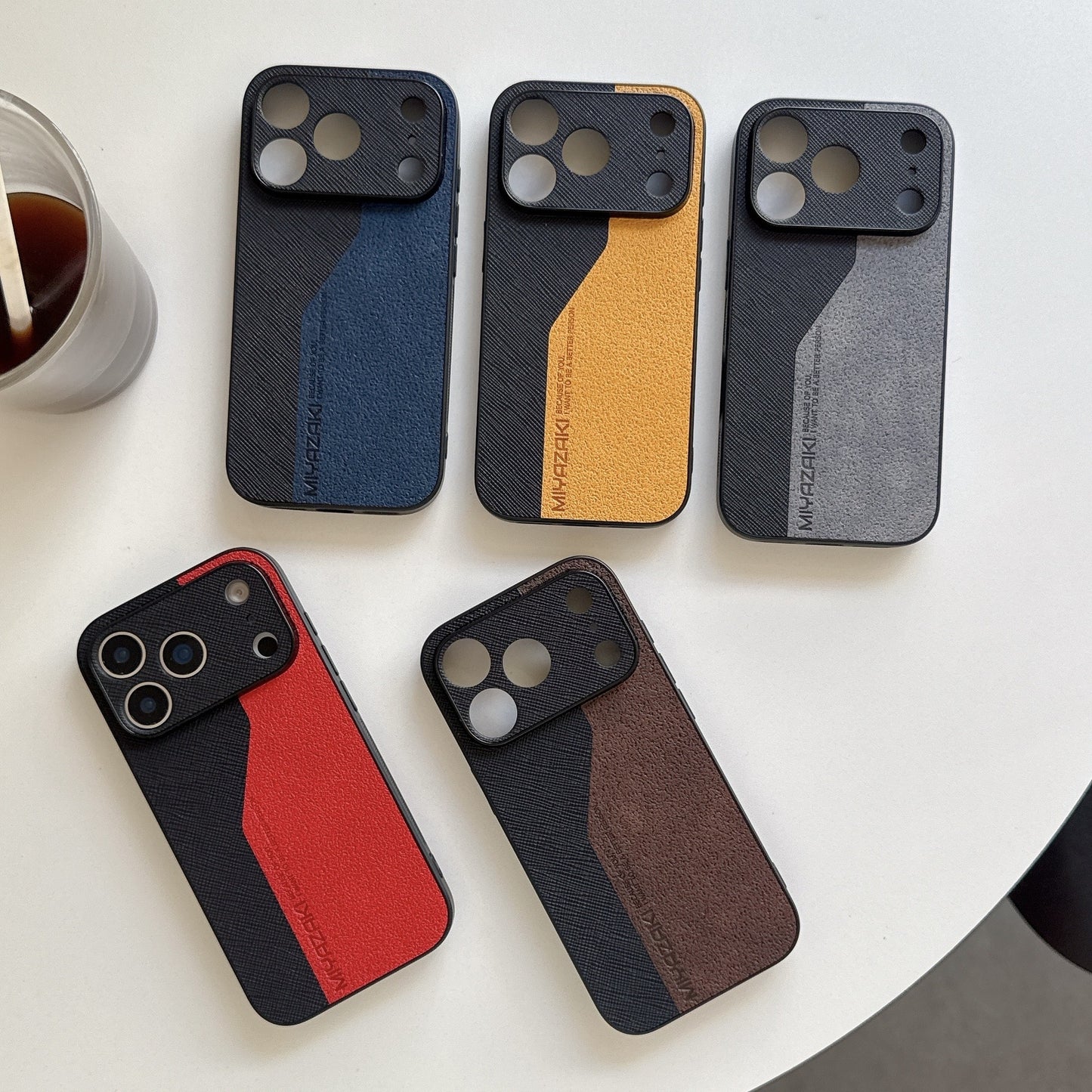 Color-blocked leather Apple phone case