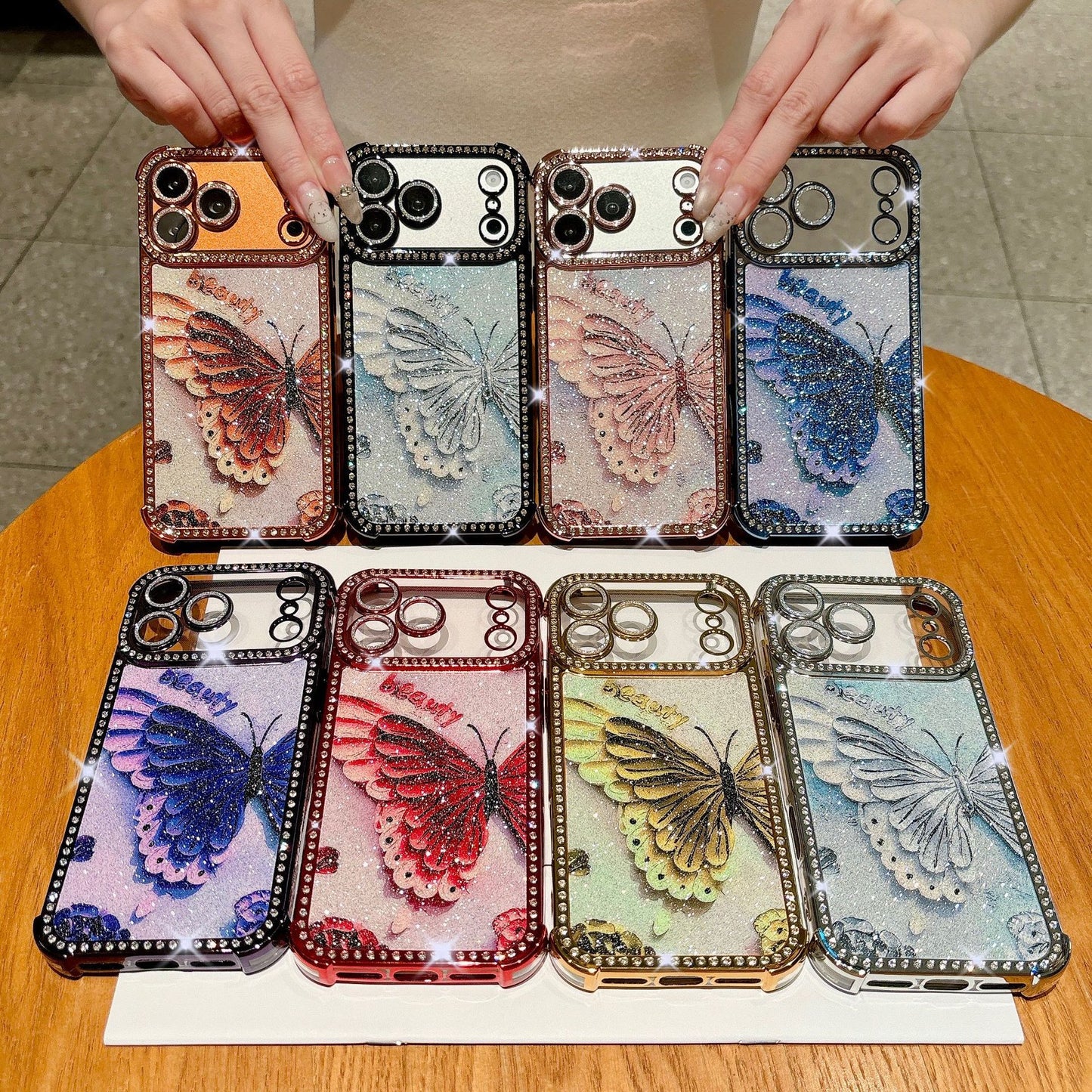 Butterfly glitter rhinestone-encrusted drop-proof Apple phone case