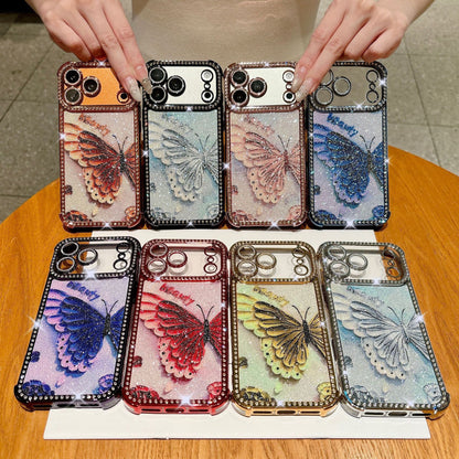 Butterfly glitter rhinestone-encrusted drop-proof Apple phone case