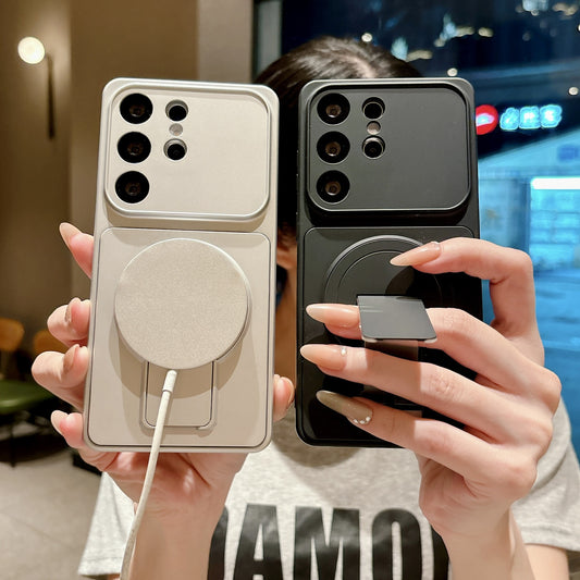 Large-view invisible folding stand magnetic Samsung phone case