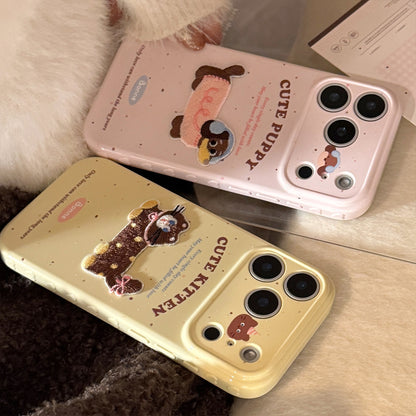 3D Embroidered Cat and Dog Apple Phone Case
