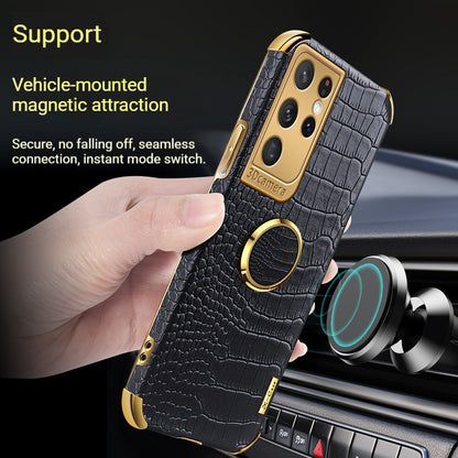 Electroplated crocodile-patterned magnetic Samsung phone case