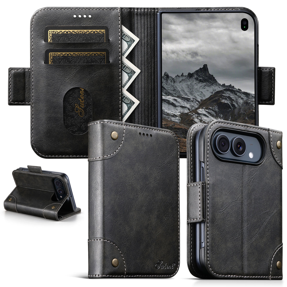 Folio-style card-holder leather case for iPhone Duo
