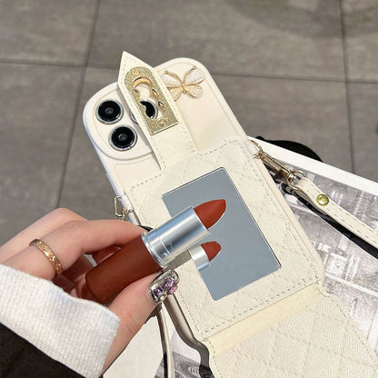 Crossbody lanyard butterfly mirror card holder Apple phone case
