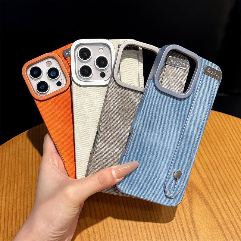 Minimalist solid color denim wrist strap magnetic Apple phone case