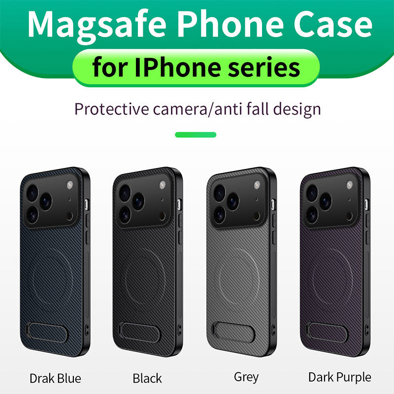 Carbon fiber textured magnetic stand Apple phone case