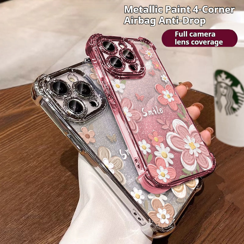 Oil painting flower glitter anti-drop Apple phone case