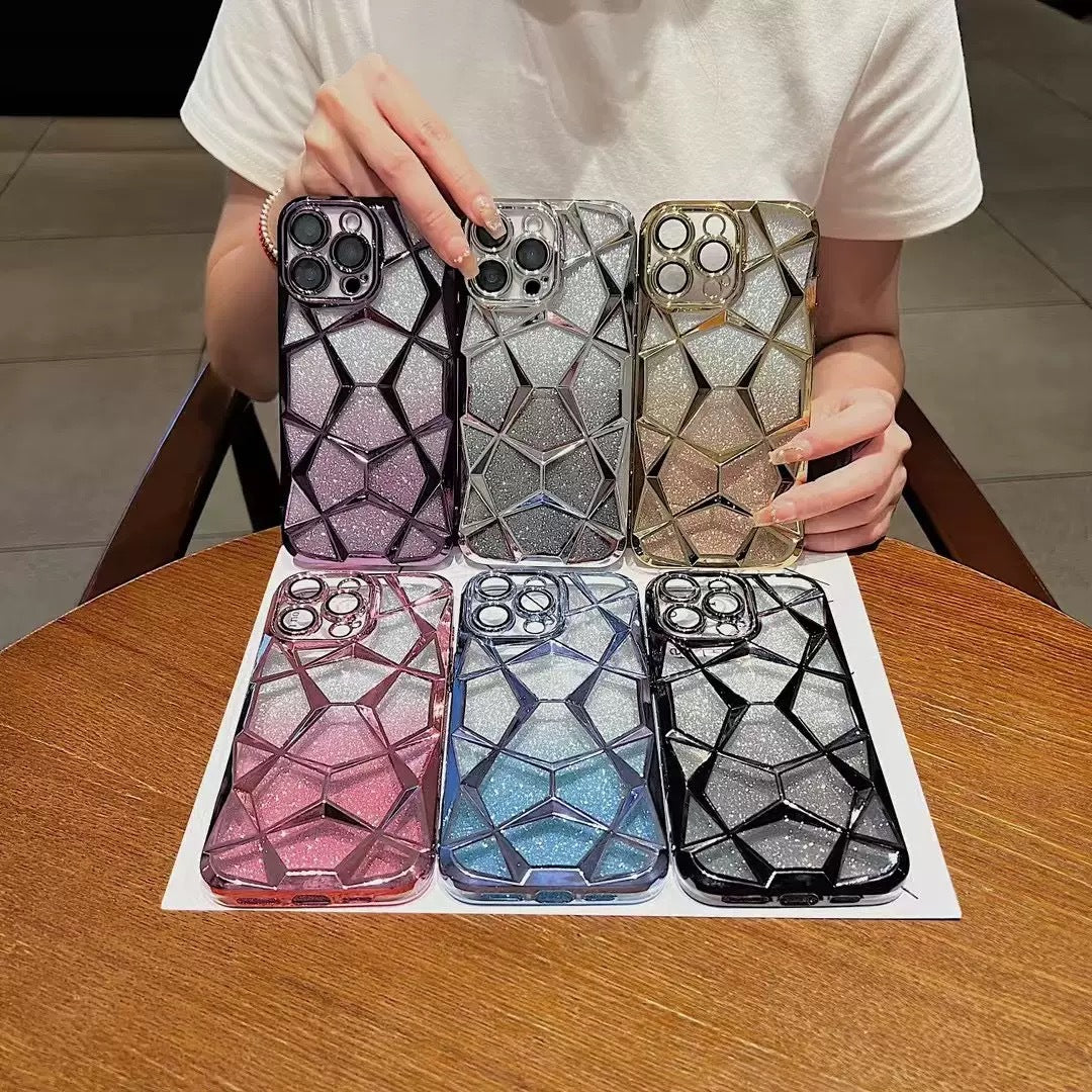 Electroplated diamond-patterned gradient glitter Apple phone case