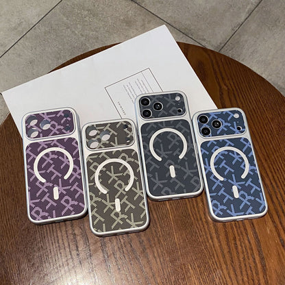 Large window graffiti magnetic leather textured Apple phone case
