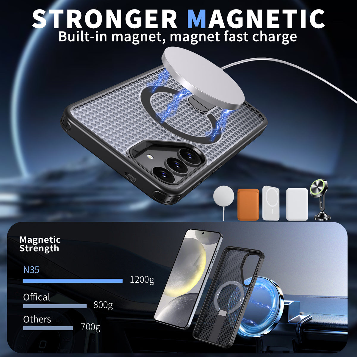 Honeycomb heat dissipation magnetic stand Samsung phone case