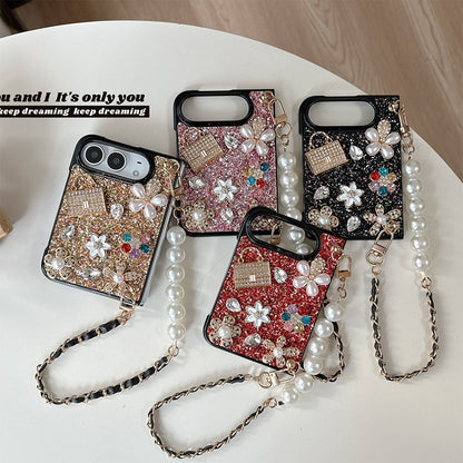 Luxurious Creative Rhinestone Flower & Pearl iPhone Duo Case