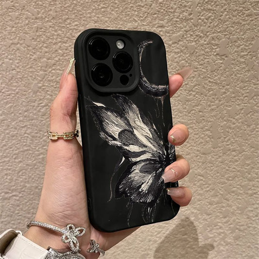 Oil painting butterfly pleated Apple phone case