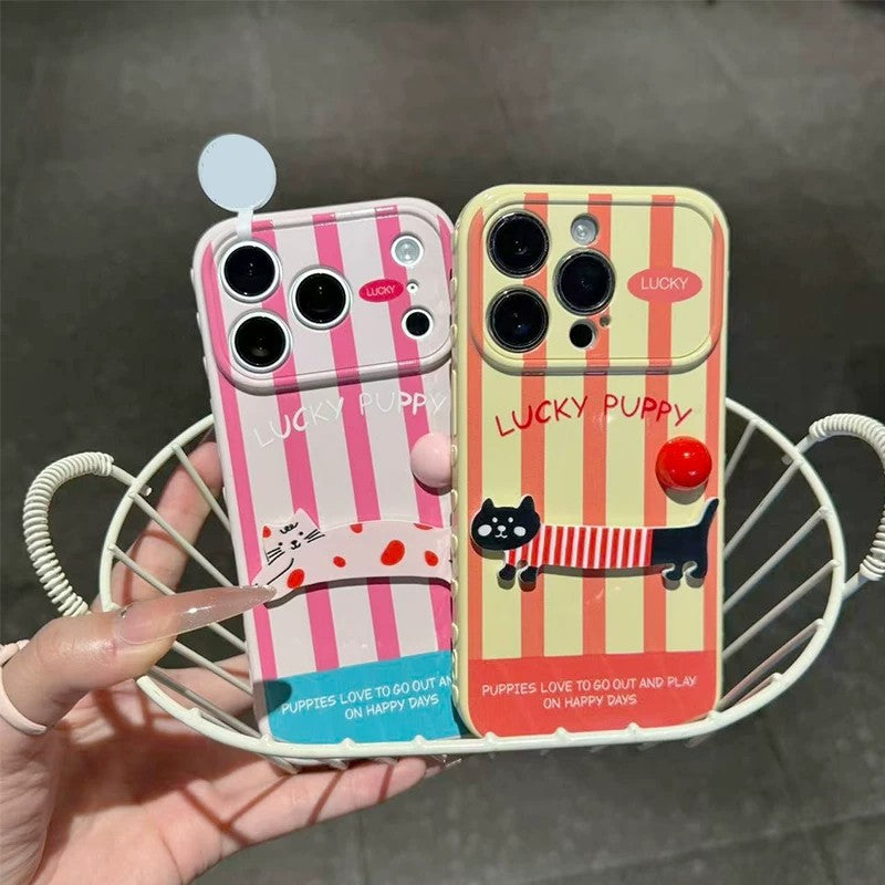 Striped cat-themed anti-drop iPhone case