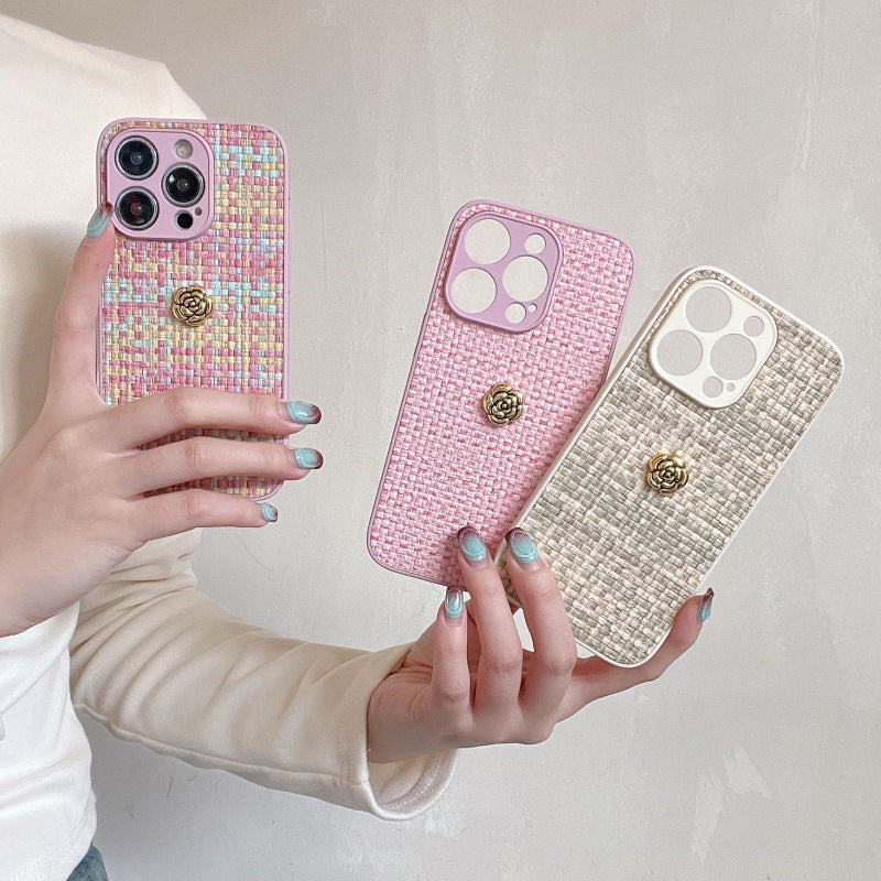 3D Camellia Woven Pattern Apple Phone Case