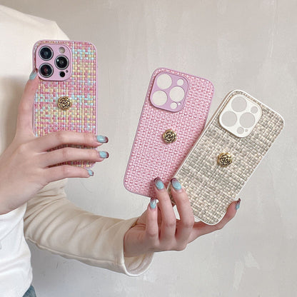 3D Camellia Woven Pattern Apple Phone Case