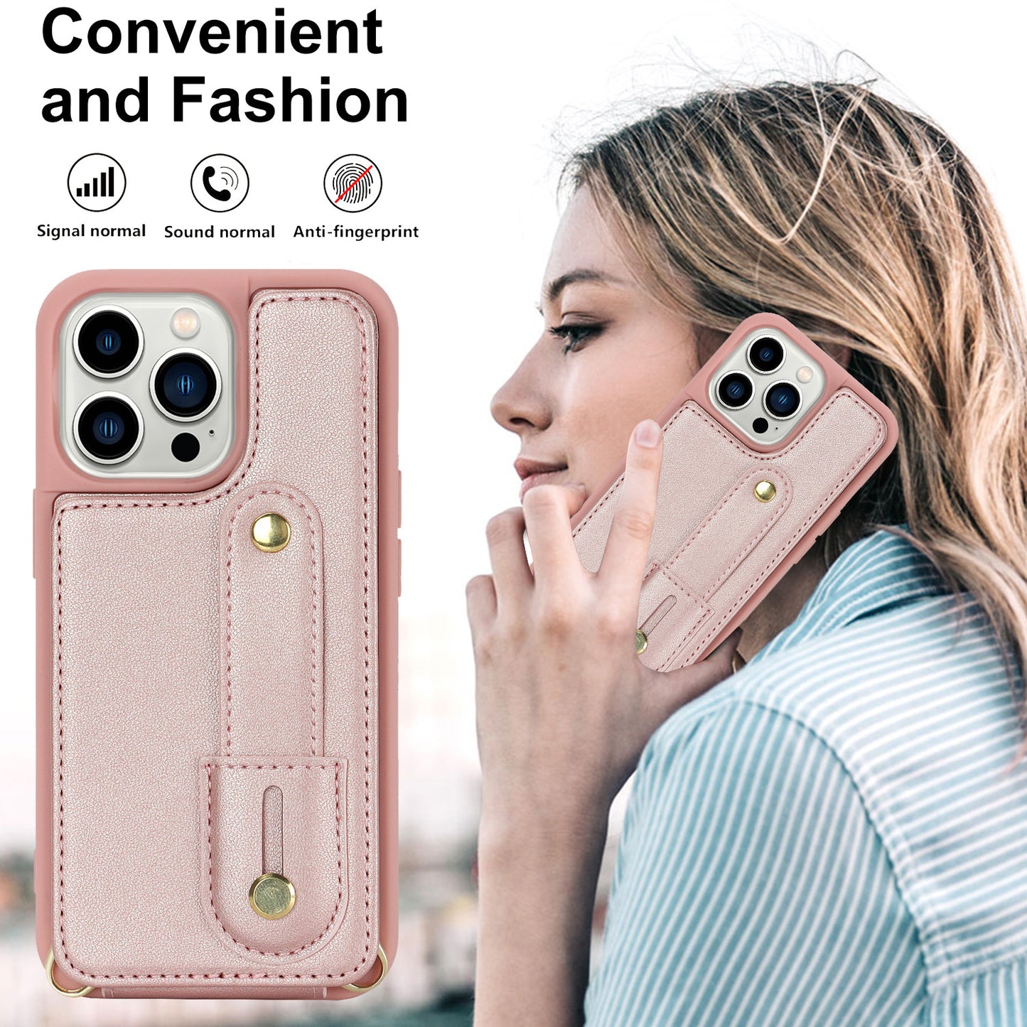 Crossbody long rope wrist strap stand leather case Apple phone case