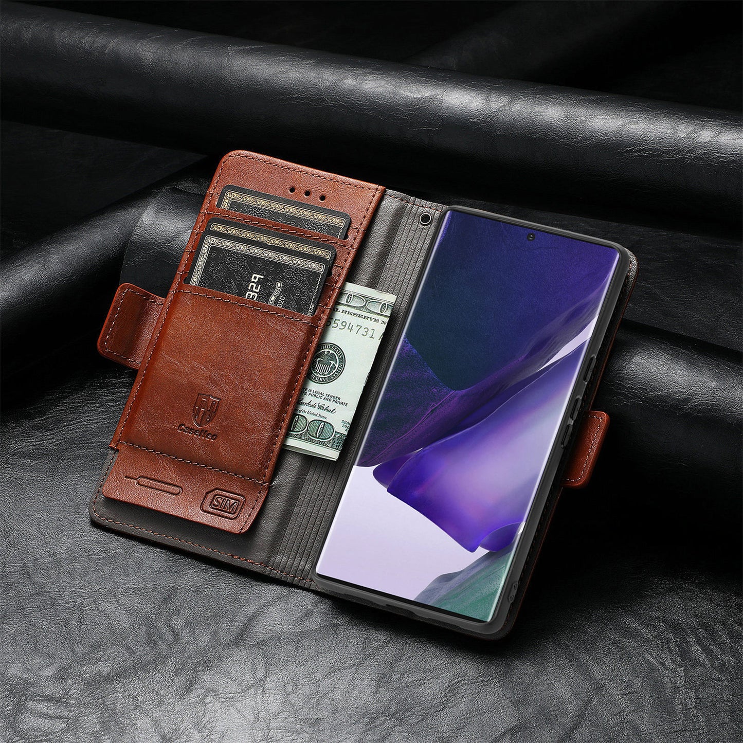 Leather anti-theft brush magnetic flip Samsung protective case