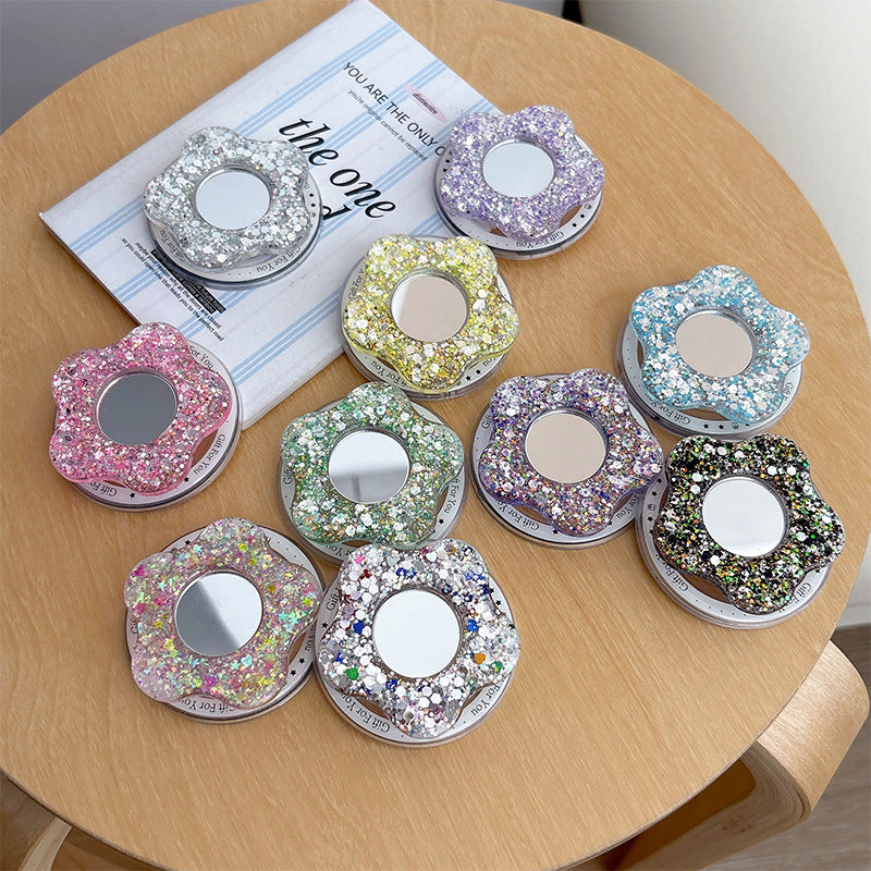 Glittery Creative Flower Mirror Airbag Magnetic Phone Holder