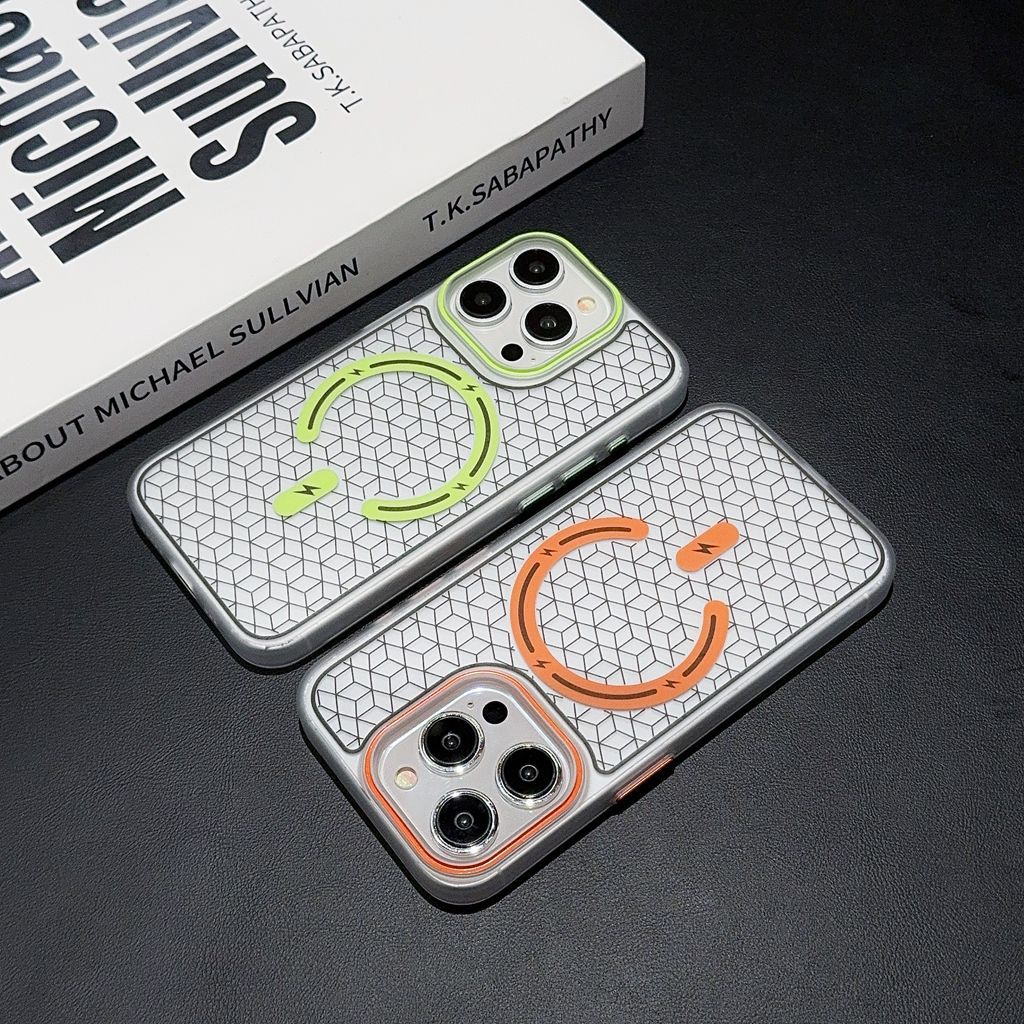 Carved matte skin-feel checkered magnetic iPhone case