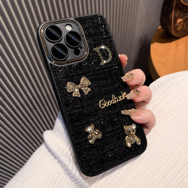 Metal three-dimensional bear velvet iPhone case