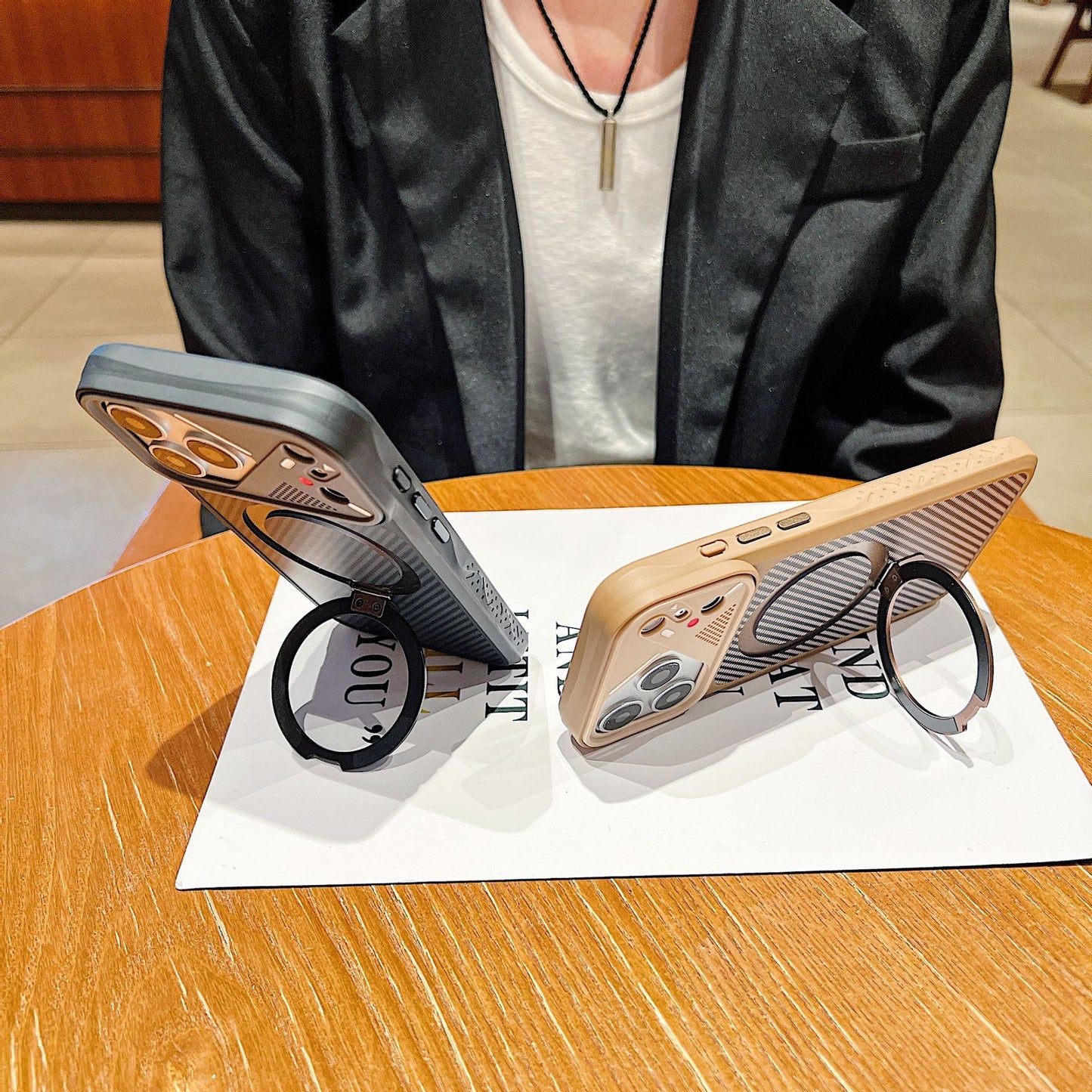 Skin-friendly fiber invisible stand magnetic Apple phone case