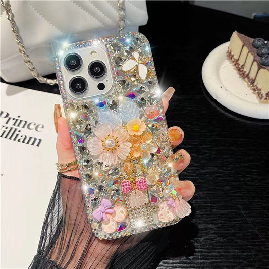 Glass rhinestone 3D flower iPhone case