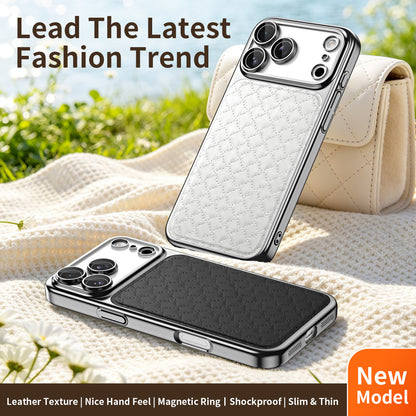 Diamond-patterned vegan leather magnetic Apple phone case